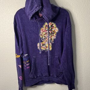 Cinco “color me bad”Graphic Hoodie Purple Acid Wash Oversized Streetwear -Medium